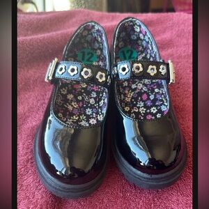 Charming Black Floral Kids Mary Jane Shoes